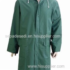 YJ-6002 Hooded Green PVC Polyester Long Raincoat For Men