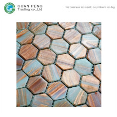 Spanish Bathroom Hot Melt Glass Wall Mosaic Tiles Rhombus Colored Hexagon Mosaic Floor Tile