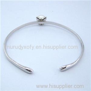 Natural Freshwater Pearls Cat Charm Silver Bangles SSB005