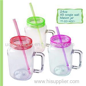 TT-2014021 24OZ Square Clear AS Double Wall Marson Jar With Handle And Lid Easy Drinking Tumbler