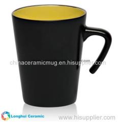 9oz Custom two-tone cone shape open handle promotional ceramic coffee mug