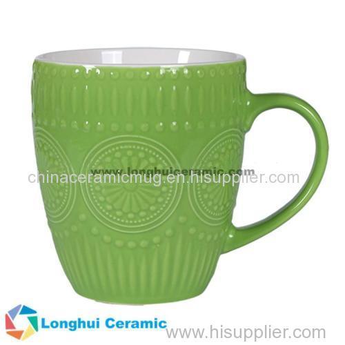 13oz Custom pistil/stamen embossed color glaze ceramic coffee mug