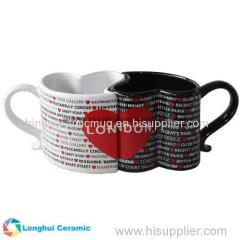 Personalized ceramic couple mug for lovers with heart shape