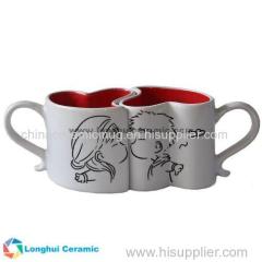 Personalized ceramic couple mug for lovers with heart shape