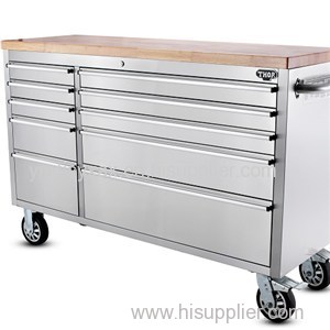 Rubber Wood Top with Brake 55 Inch CSA Approval Anti-fingerprinting Stainless Steel Tool Chest