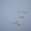 Branch Leaves Rice Shape Pearl Silver Pendants Necklace SSN019