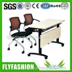 Two Seats Wood Foldable Desk With Wheels