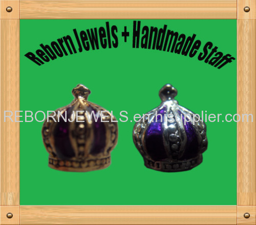 gold and silver Crown large hole beads with purple enamel for european style and all diy jewelry making