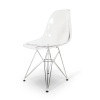 clear Eames plastic chair with chrome leg
