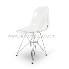 clear Eames plastic chair with chrome leg