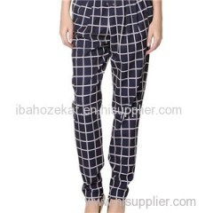 Elastic Waistband With Cord Front Pocket Checked Casual Pants