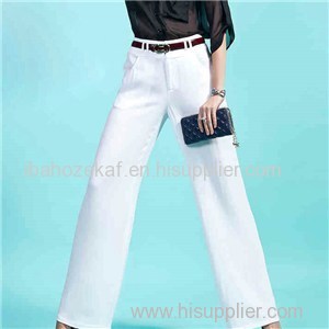 Solid White Decorating Belt Loops Waistband Pockets Zipper Flying Tailored Trousers