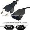 CEE7 / 16 Black Male To Female Extension Cord 2.5A 250V No Ground