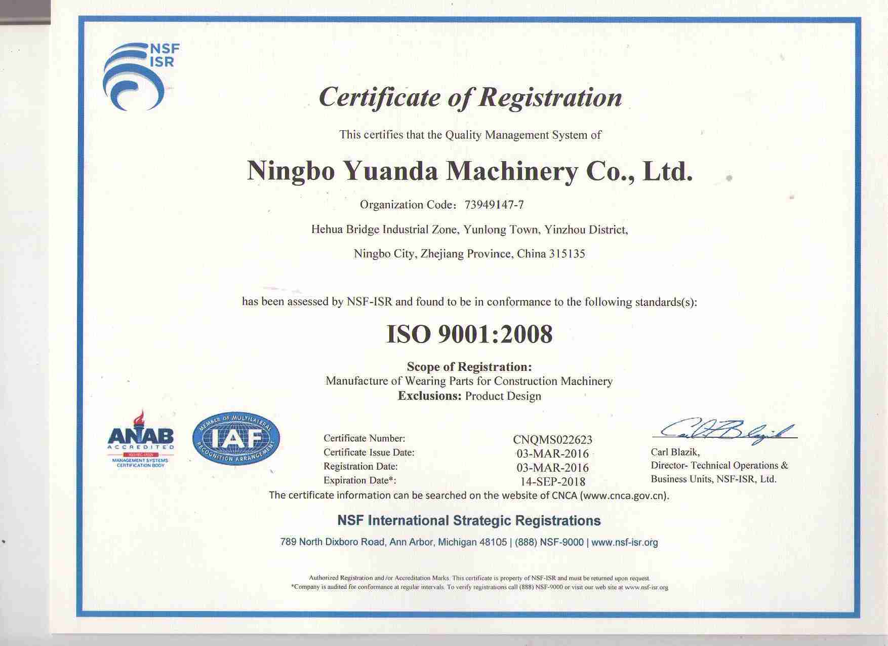 ISO 9001 2008 certificate