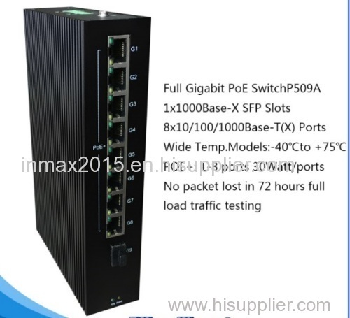 9 ports gigabit industrial PoE ethernet network switch with SFP slot