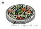 Round Shaped Enamel Small Compact Mirror Silver Color Epoxy Design