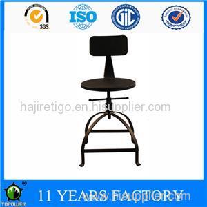 Industrial Chic Metal Round Seat Adjustable Height Bar Stool With Curve Backrest