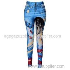 Butterfly Girl Printing Faux Denim Leggings