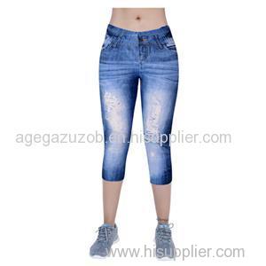 Faux Denim Capri Leggings