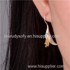 Morning Glory Golden Flower Silver Drop Earrings SSE068