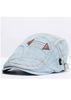 Blue Womens Peaked Flat Cap Denim Wash Embroidered For Decoration