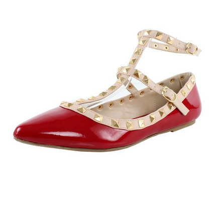 Pointy toe studded flat women sandals red