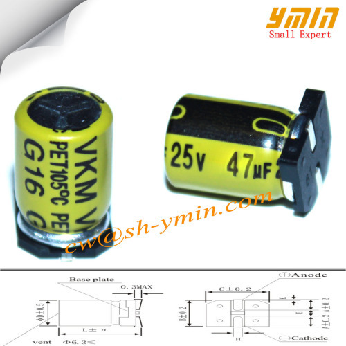 25V 47uF 5x10mm SMD Capacitors VKM Series 105C 7000 ~ 10000 Hours SMD Aluminium Electrolytic Capacitors RoHs Approval