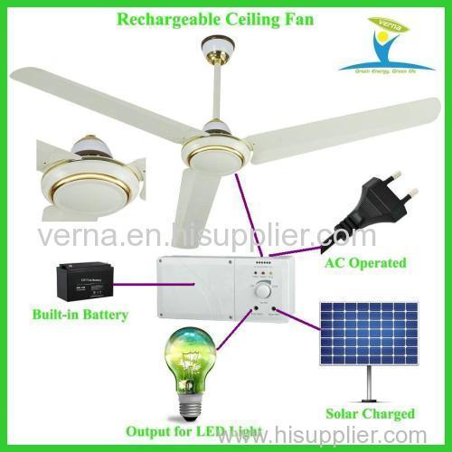 AC DC Operated Solar Panel Powered Rechargeable Ceiling Fan AC230V and DC 12V input