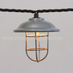 Decorative Galvanized hood & wire cage string light 10ct