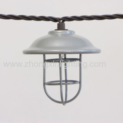 Decorative Galvanized hood & wire cage string light 10ct