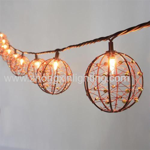 Decorative Beaded Copper Wire Ball string light 10ct