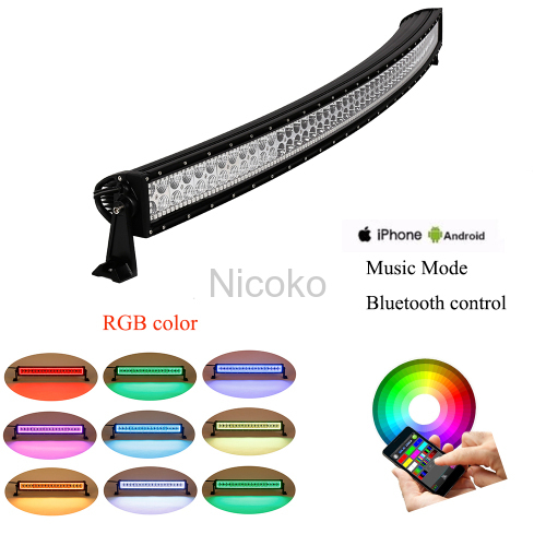 Curved 52" 300W Led light bar with RGB halo ring 16 millions color changing controlled by Bluetooth APP