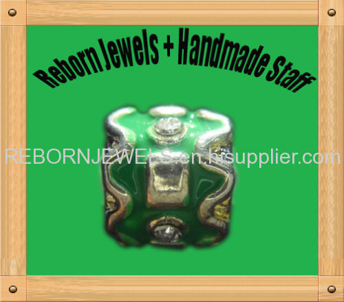 Green enamel bling large hole bead f european style n all diy jewelry making