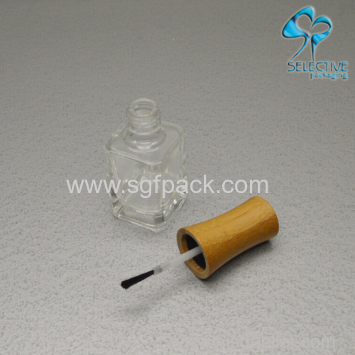 empty 15mm neck glass nail polish bottles packaging with wood brush lids