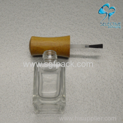 empty 15mm neck glass nail polish bottles packaging with wood brush lids cosmetic packaging