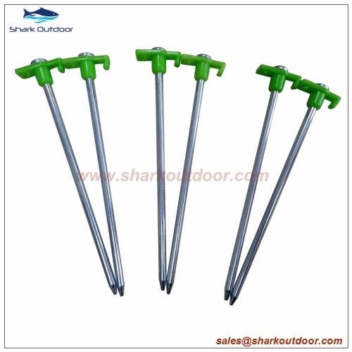 Heavy duty steel tent peg tent stake with plastic head  25cm