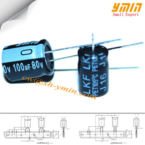 100uF 80V 8x20mm Capacitors LKF Series 105C 7000 ~ 10000 Hours Radial Lead Aluminum Electrolytic Capacitor for LED Power