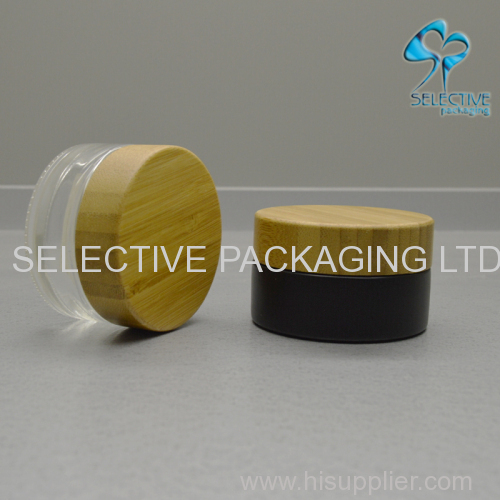 cosmetic cream screw cap jar with black wood cap black printing