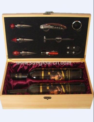 Wooden 2 wine bottle Box with wine tools 