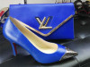 Blue Color Metallic Toe Women Shoes with Matching Purse