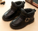 Kids lambskin and PU leather buckle boots