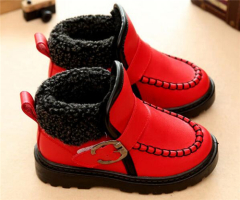 Kids lambskin and PU leather buckle boots