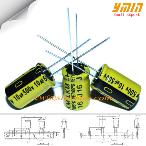 10uF 500V 8x23mm HighVoltage Capacitor LKM Series 105C 7000 ~ 10000 Hours Radial Aluminum Electrolytic Capacitor RoHS