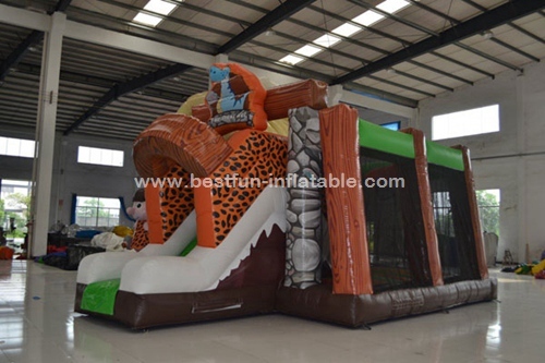 Stone age with dinosaur inflatable jumping castle with slide