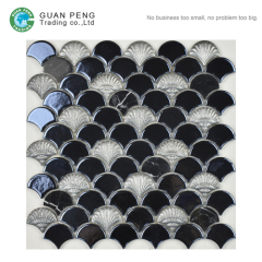 Backsplash Tiles Design Fan Shaped Ceramic Black Stone Mosaic Tiles