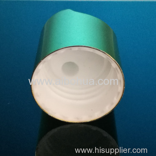 Shiny gold plastic bottle cap closure with aluminium collar