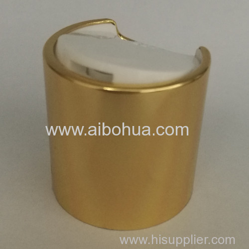Shiny gold plastic bottle cap closure with aluminium collar