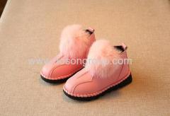 Winter children PU leather shoes with fur