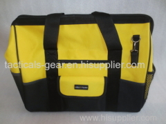 black and yellow hand held tool bag