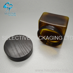 500ml black square large capacity cosmetic PET plastic cream jars with wood screw lid